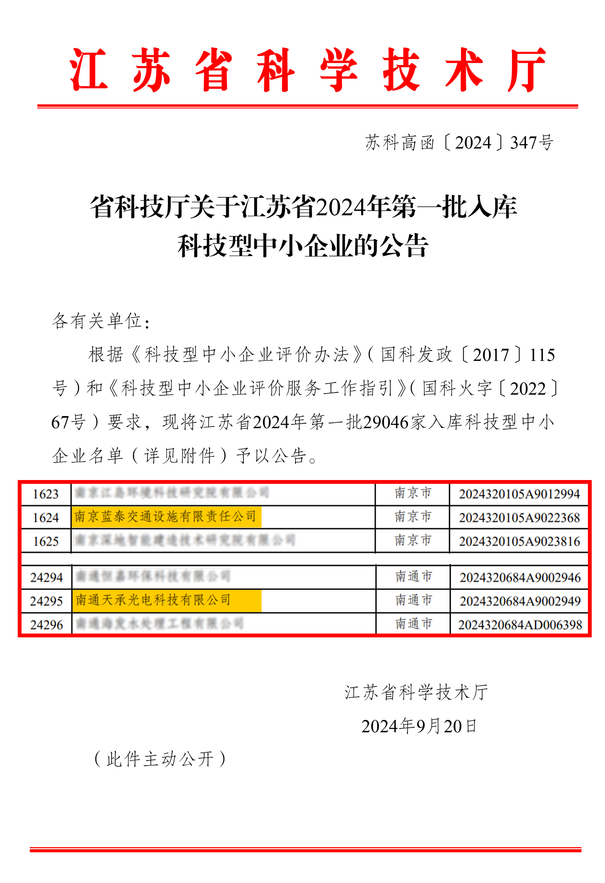 省科技廳關(guān)于江蘇省2024年第一批入庫科技型中小企業(yè)的公告.jpg 省科技廳關(guān)于江蘇省2024年第一批入庫科技型中小企業(yè)的公告.jpg